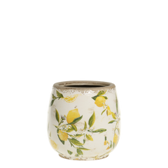 Limone Planter w. lemon motif H14/D15 cm cream - Levering til primo maj