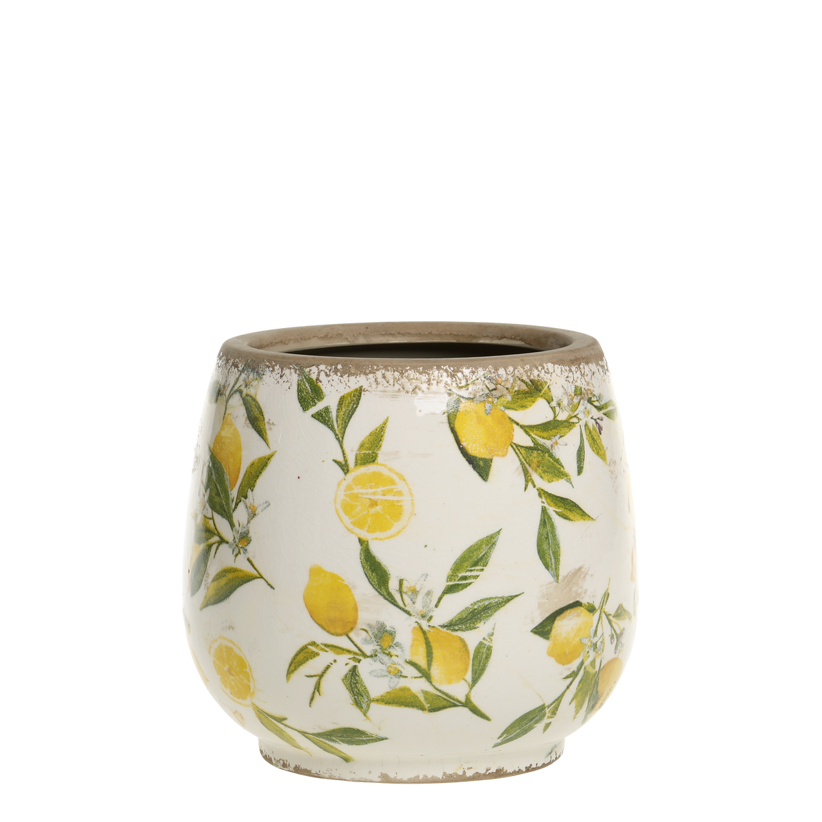 Limone Planter w. lemon motif H16/D17 cm cream - Levering til primo maj