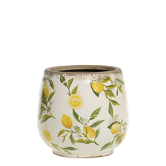 Limone Planter w. lemon motif H16/D17 cm cream - Levering til primo maj