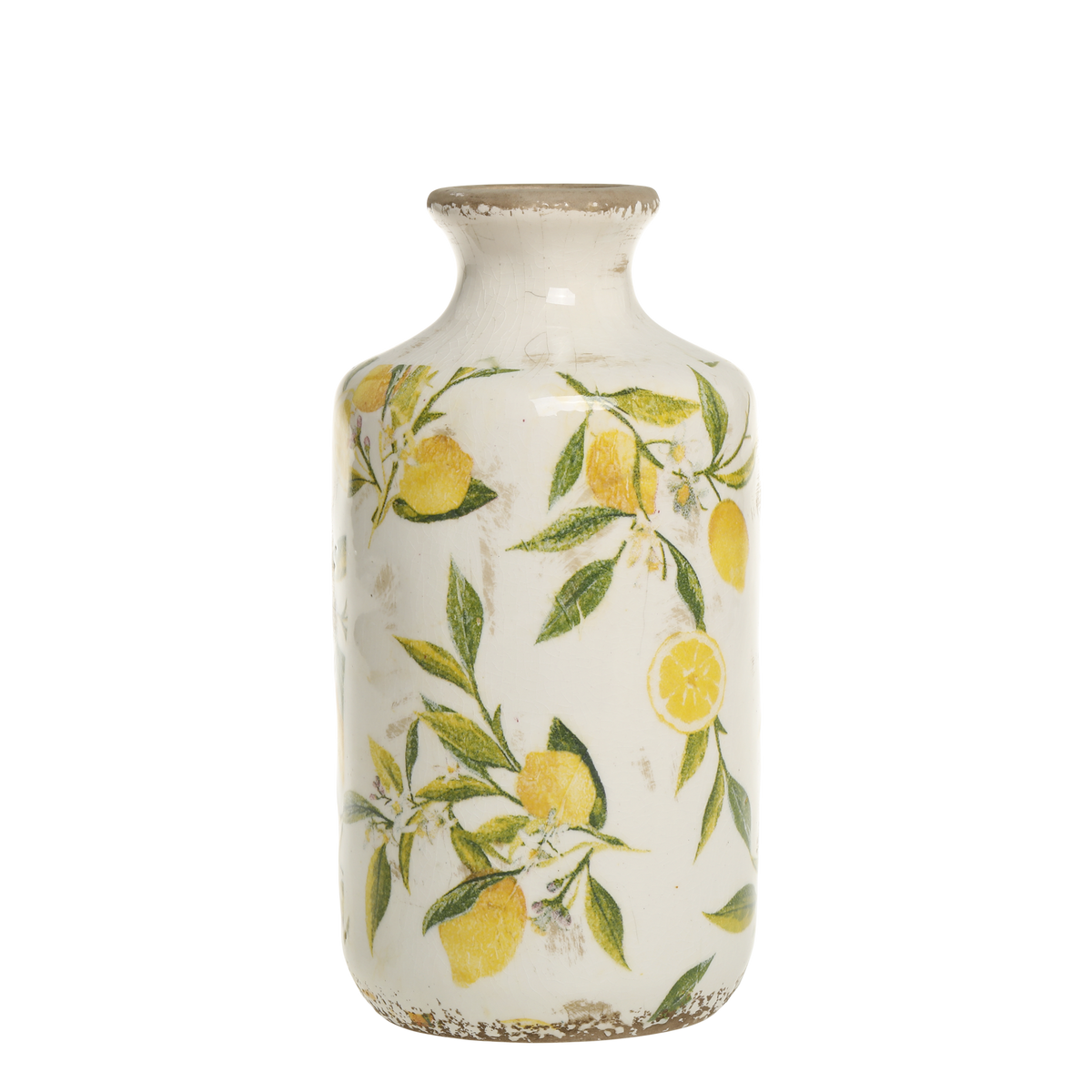 Limone Vase w. lemon motif H21/D10 cm cream - Levering til primo maj