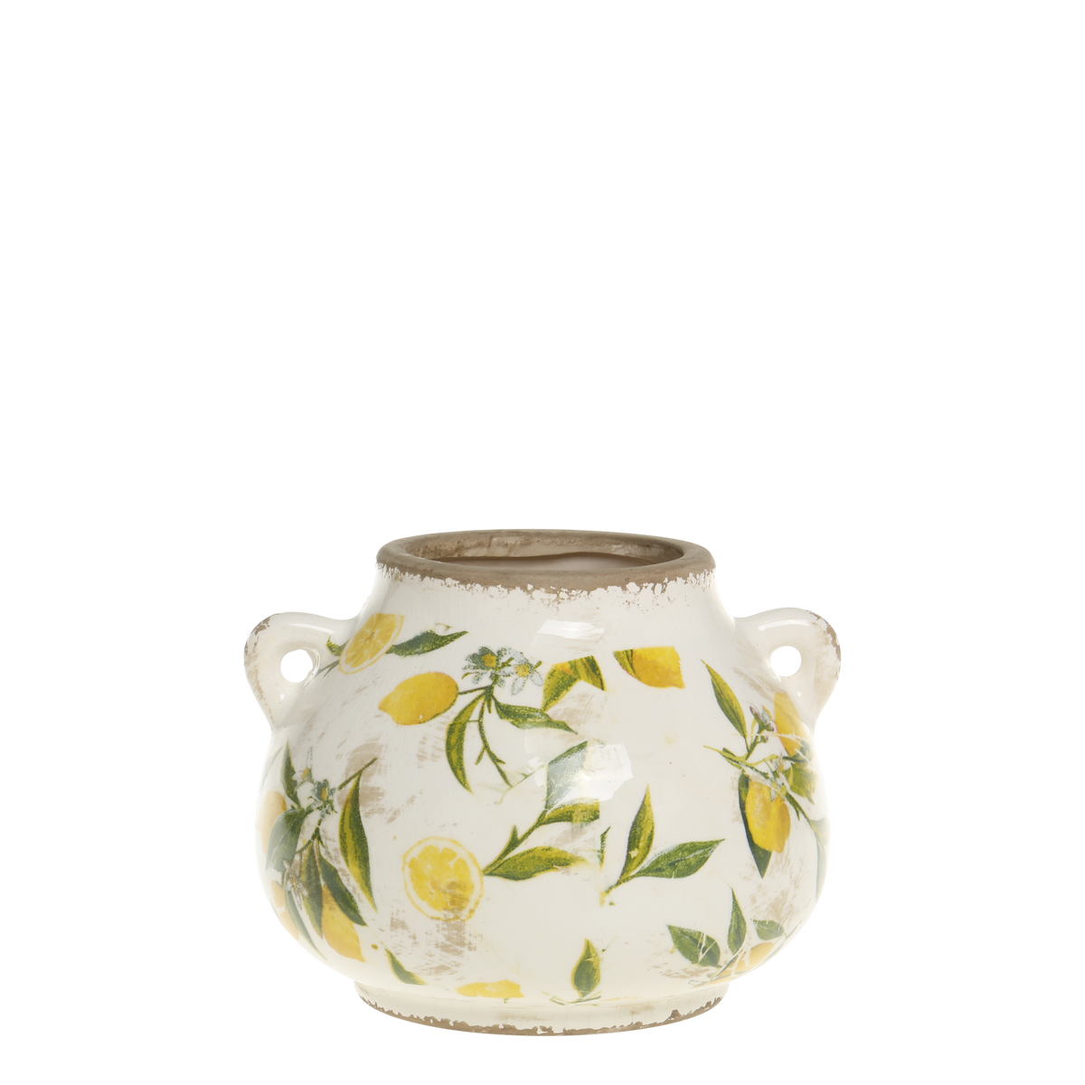 Limone Planter w. lemon motif H13.5/D17 cm cream - Levering til primo maj