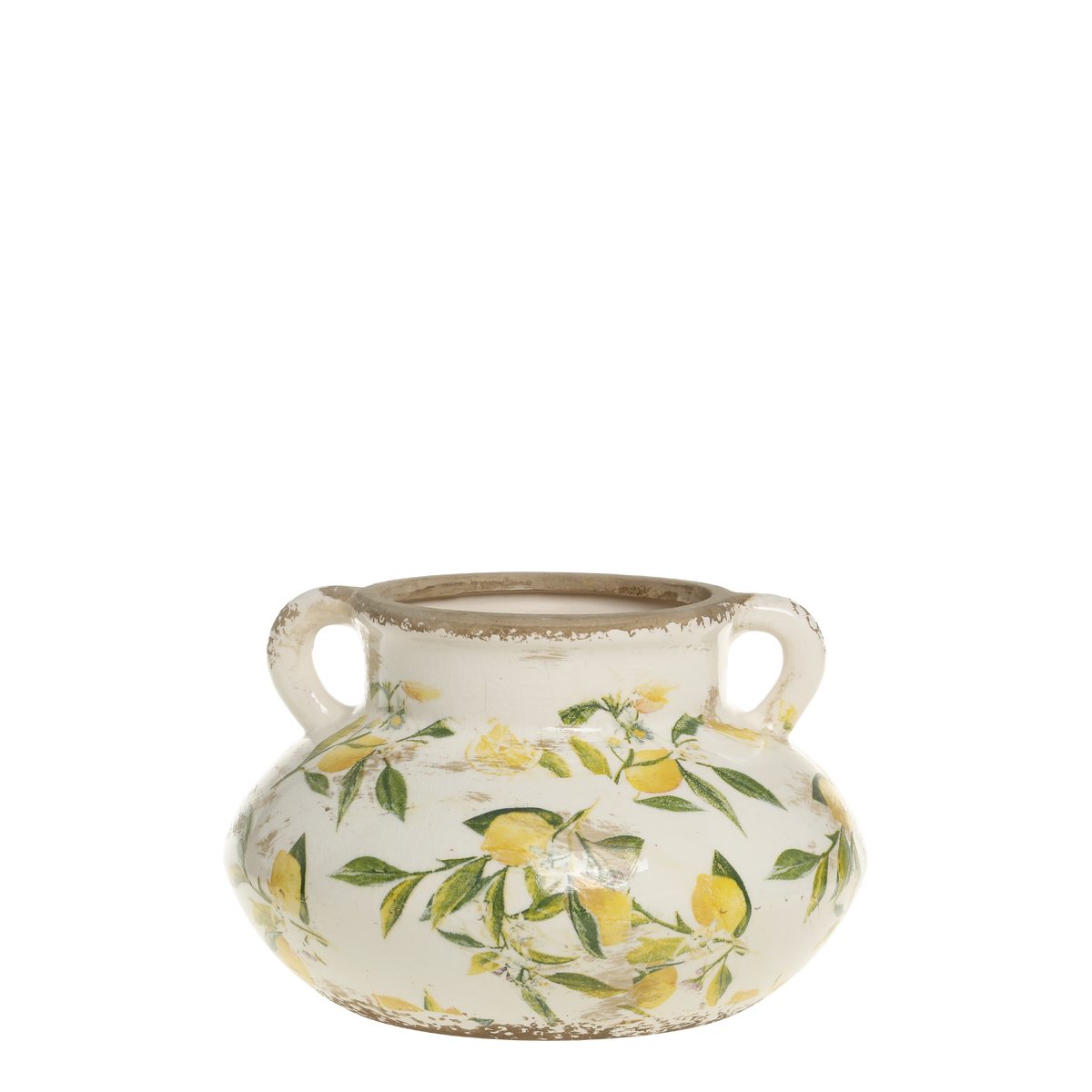 Limone Planter w. lemon motif H13/D20 cm cream - Levering til primo maj