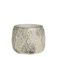 Vittel Planter w. golden pattern H14/D17 cm cream