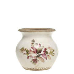 Florac Planter w. floral motif H16.5/D17.5 cm cream