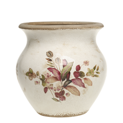 Florac Planter w. floral motif H26/D26 cm cream