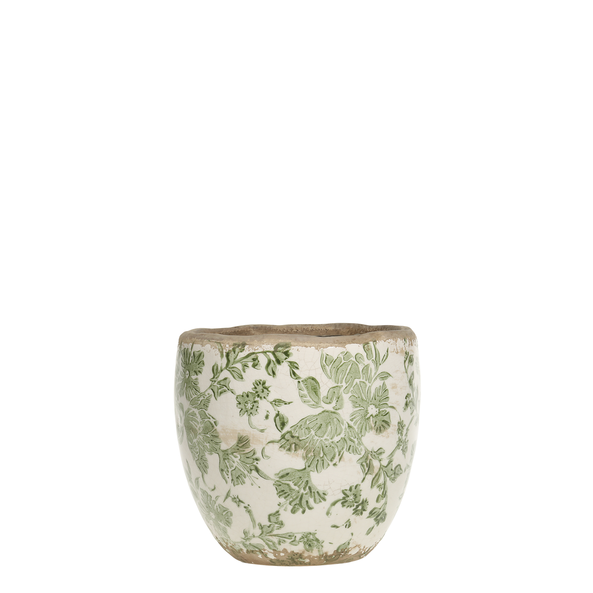 Melun Planter w. French pattern H11.5/D13 cm olive