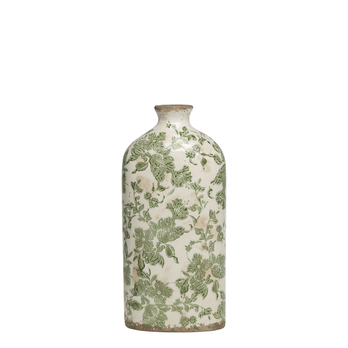 Melun Bottle w. French pattern H31/L14/W7.5 cm olive