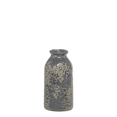 Antibes Bottle w. flower pattern H15.5/D7.5 cm opal