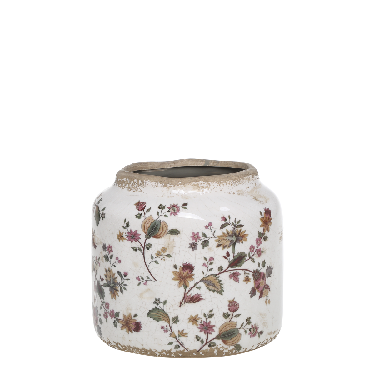 Nancy Planter w. floral motif H14.5/D14.5 cm cream