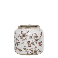 Nancy Planter w. floral motif H14.5/D14.5 cm cream