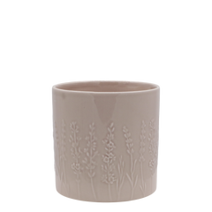 Fayence Planter w. flowers H13/D13 cm taupe