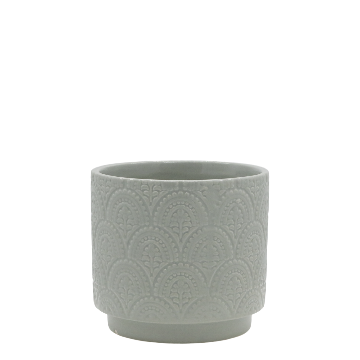 Fayence Planter w. pattern H10/D11 cm verte