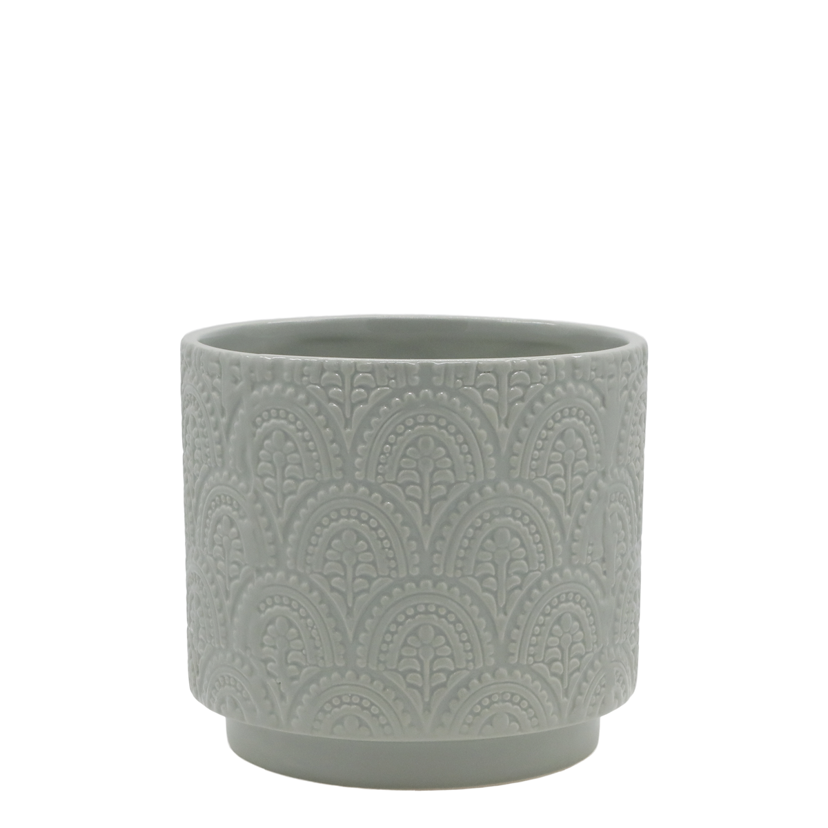 Fayence Planter w. pattern H13/D14 cm verte