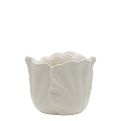 Fayence Planter w. leaves H11/D14 cm cream