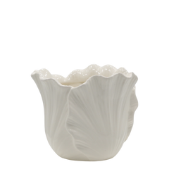 Fayence Planter w. leaves H13/D16.5 cm cream