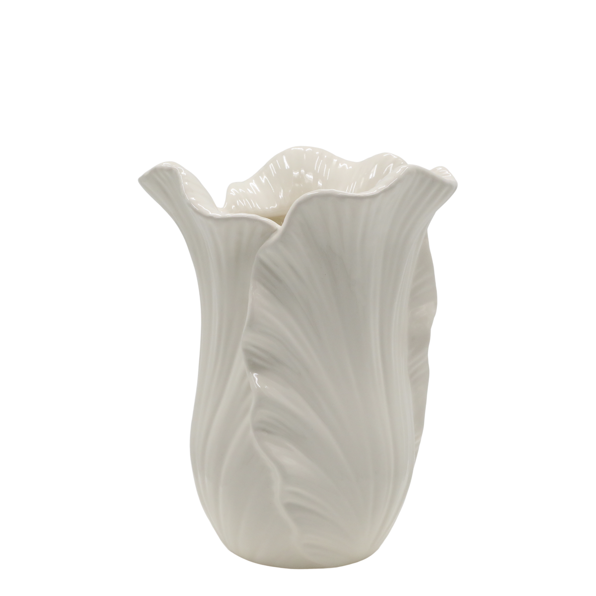 Fayence Planter w. leaves H19/D14.5 cm cream