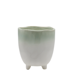 Fayence Planter on foot H14/D13 cm verte