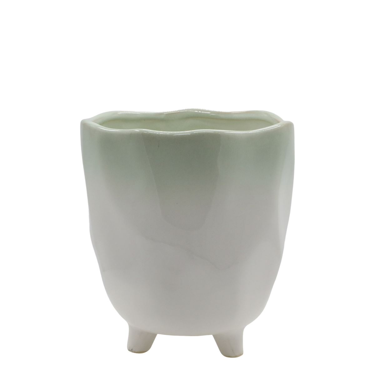 Fayence Planter on foot H17/D16 cm verte