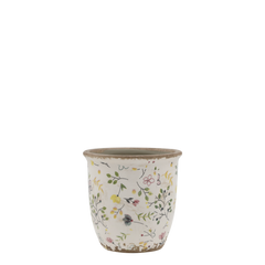 Cavaillon Planter w. floral motif H12.5/D12.5 cm cream