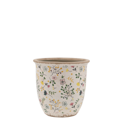 Cavaillon Planter w. floral motif H16.5/D17 cm cream