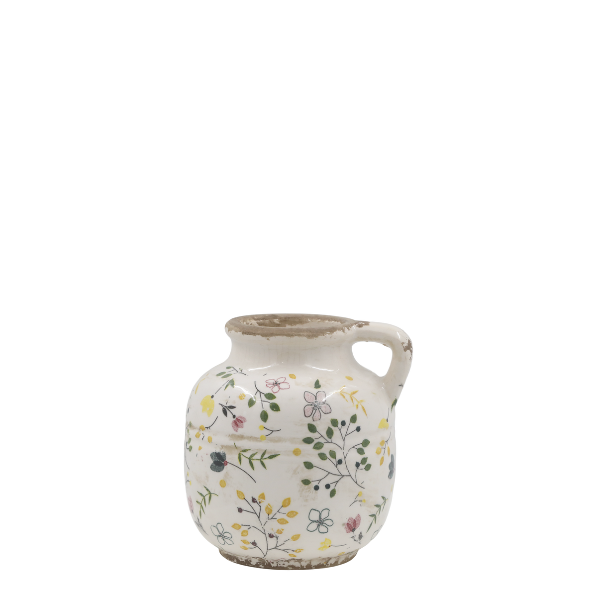 Cavaillon Bottle w. floral motif H13/D13 cm cream