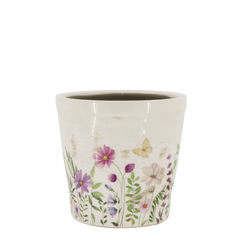 Avignon Planter w. floral motif H19.5/D21 cm cream