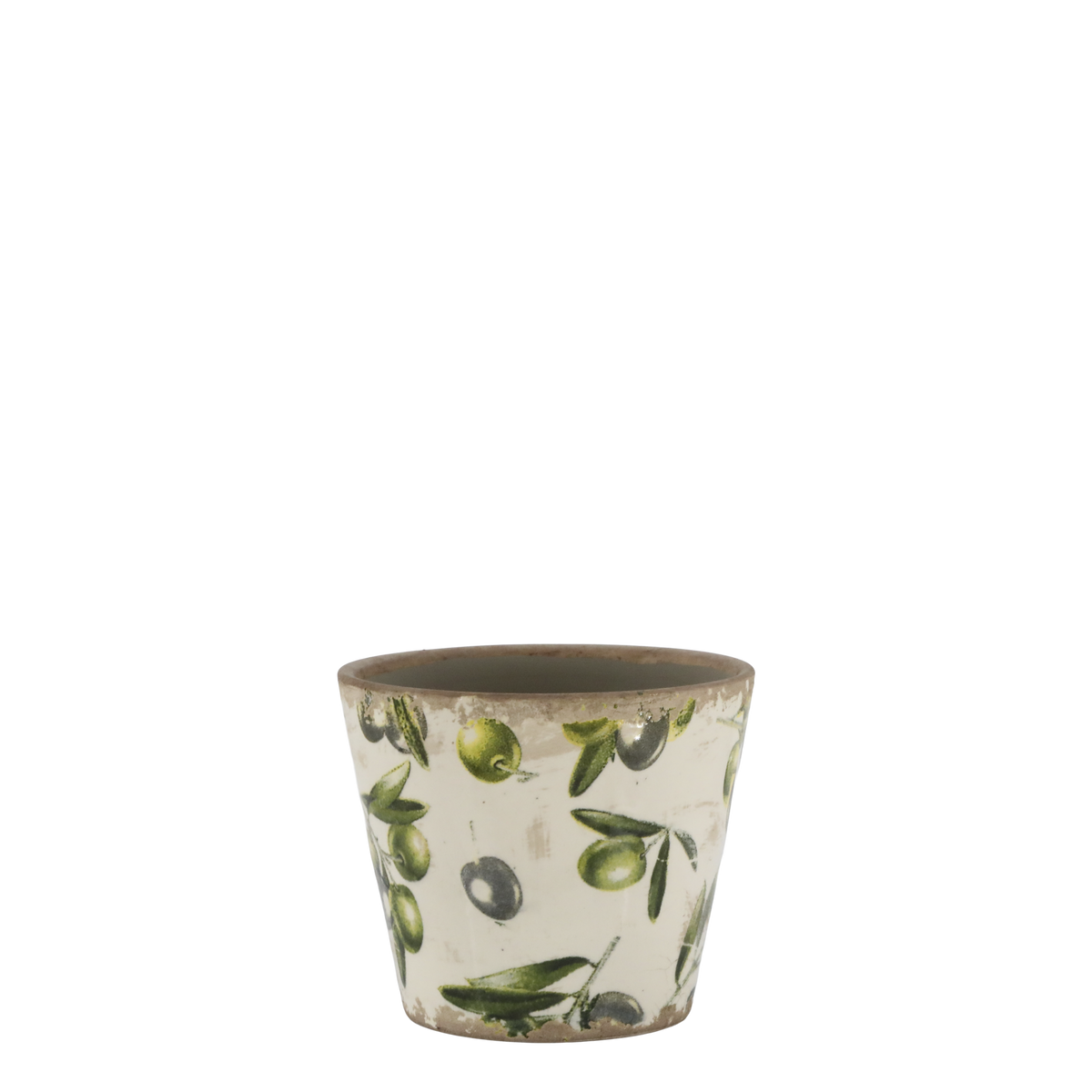 Olive Planter w. olive pattern H9.5/D11 cm cream