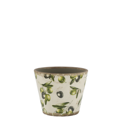 Olive Planter w. olive pattern H10.5/D13.5 cm cream