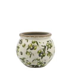 Olive Planter w. olive pattern H14/D17 cm cream