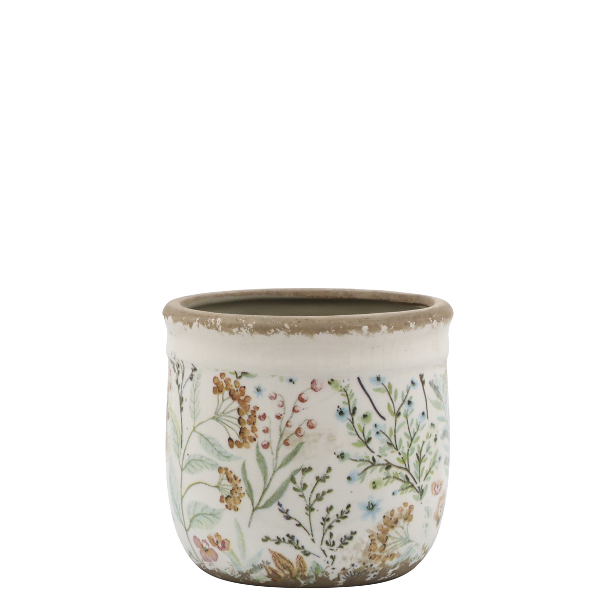 Maxime Planter w. flower pattern H11/D12 cm cream