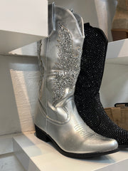 Sølv cowboystøvler med glitter