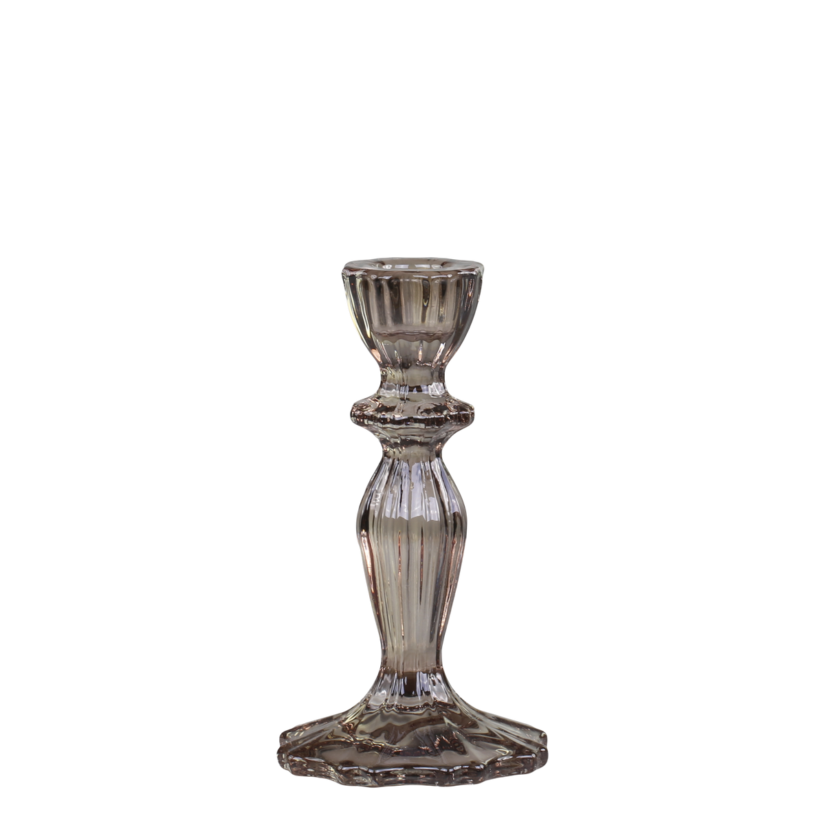 Candlestick w. lace edge H15.5/D8 cm mocca