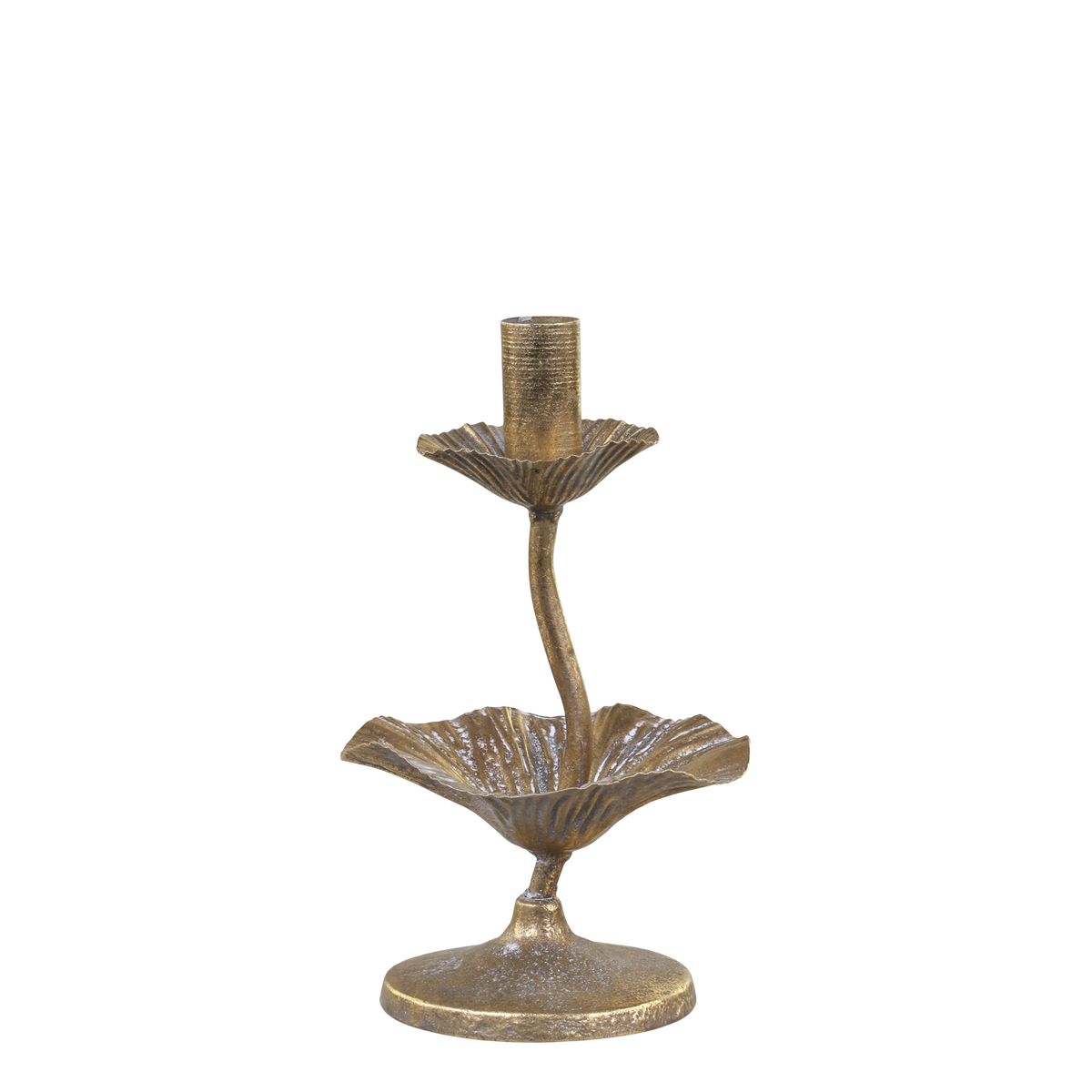 Candlestick w. leaf decor H20/D12.5 cm antique brass