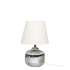 Lamp in glass w. grooves H48/D30 cm silver w. linen lampshade