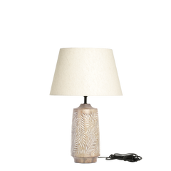 Table Lamp w. wooden base & linen lamp shade H57/D37 cm nature