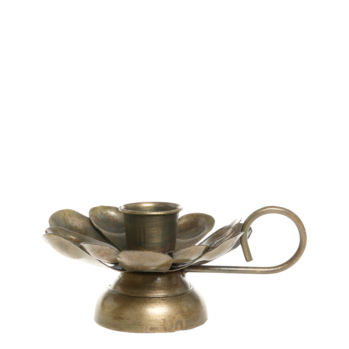 Chamberstick for short dinner candle H5/L9.5/W5 cm antique brass