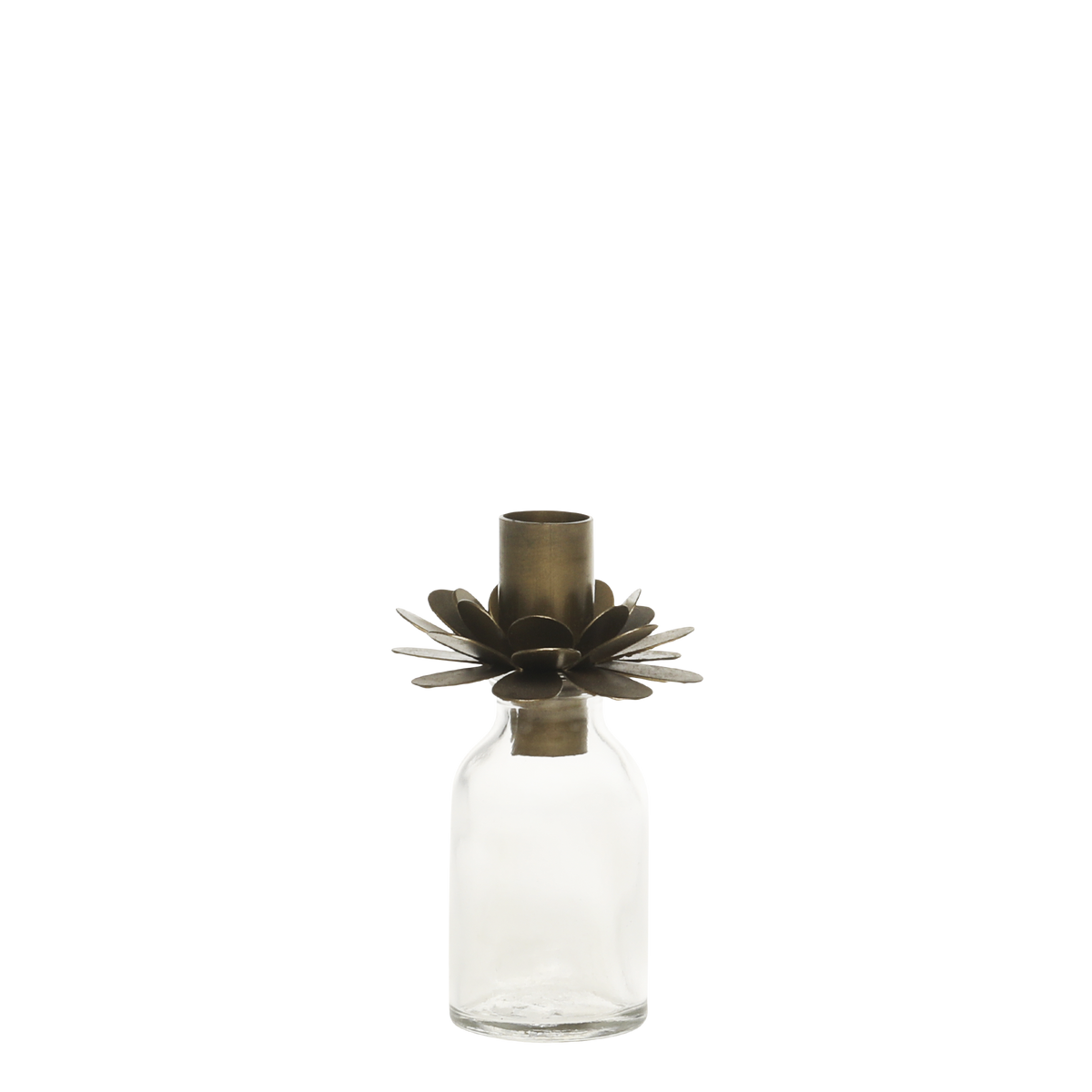 Bottle w. candleholder for taper candle H7.5/D5 cm antique brass