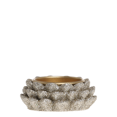 Tealight Holder w. glitter H3/D7 cm champagne