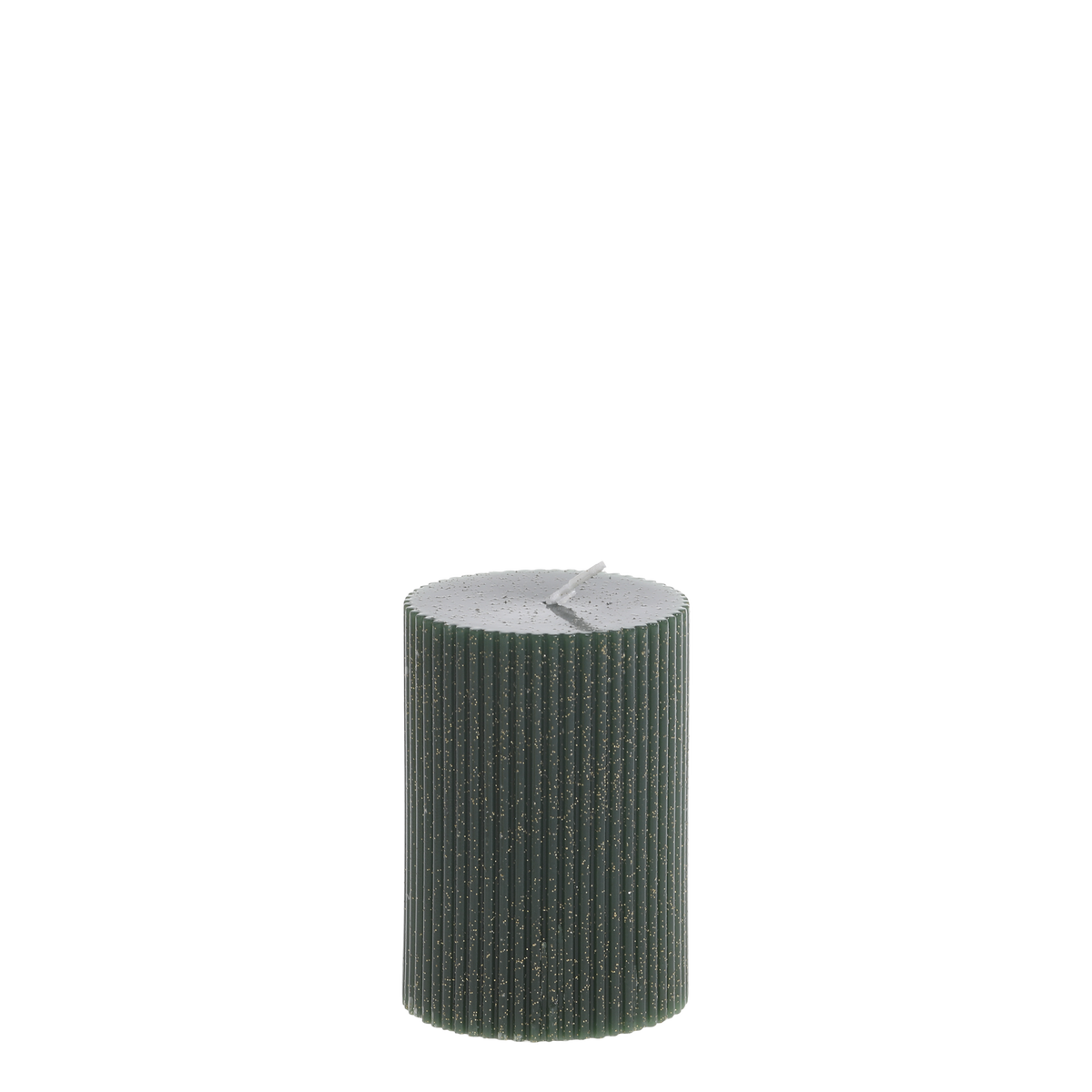 Pillar Candle w. grooves & glitter H10/D7 cm olive