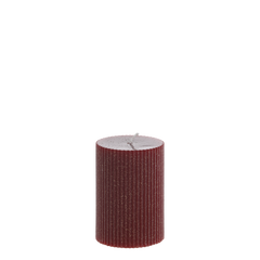 Pillar Candle w. grooves & glitter H10/D7 cm cherry