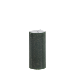 Pillar Candle w. grooves & glitter H15/D7 cm olive