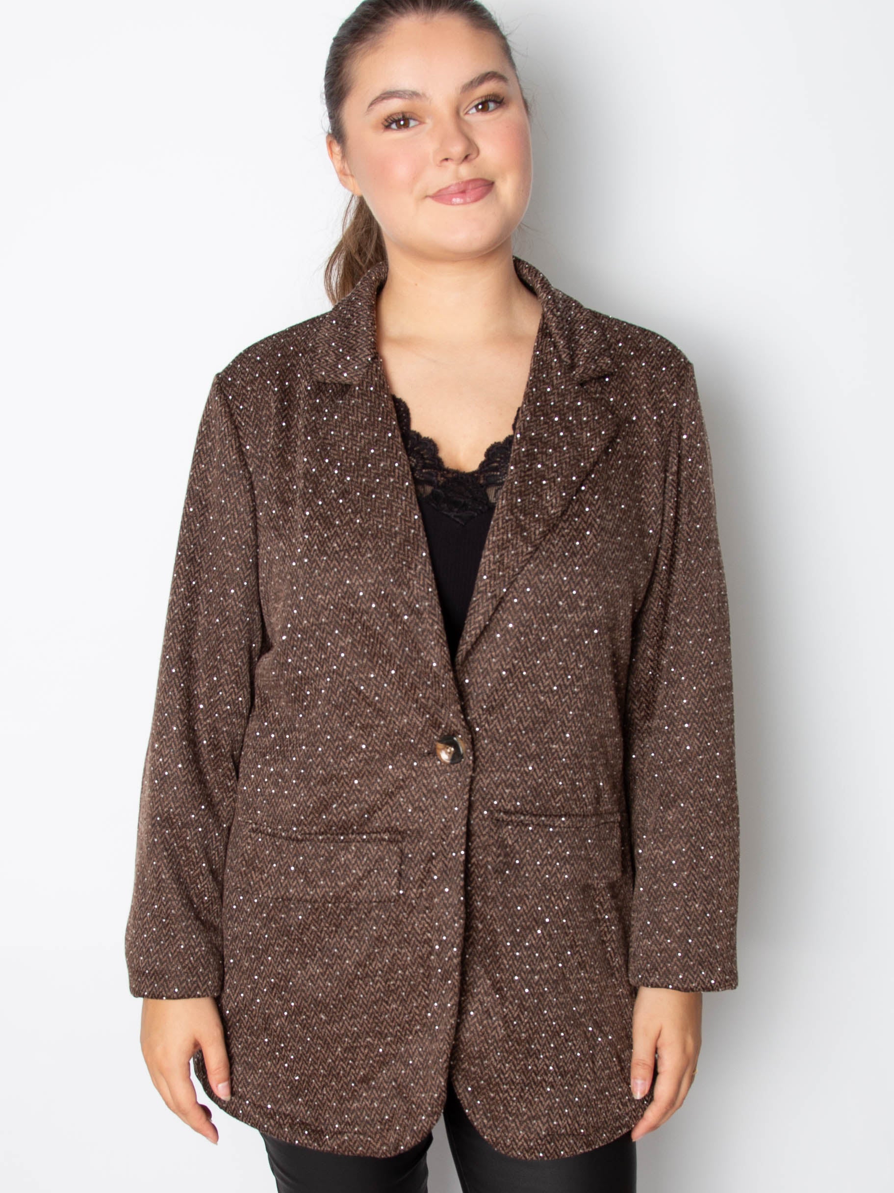 Tweed blazer jakke med bling