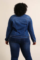Cowboyjakke med lommer darkwash plus size by Krone 1