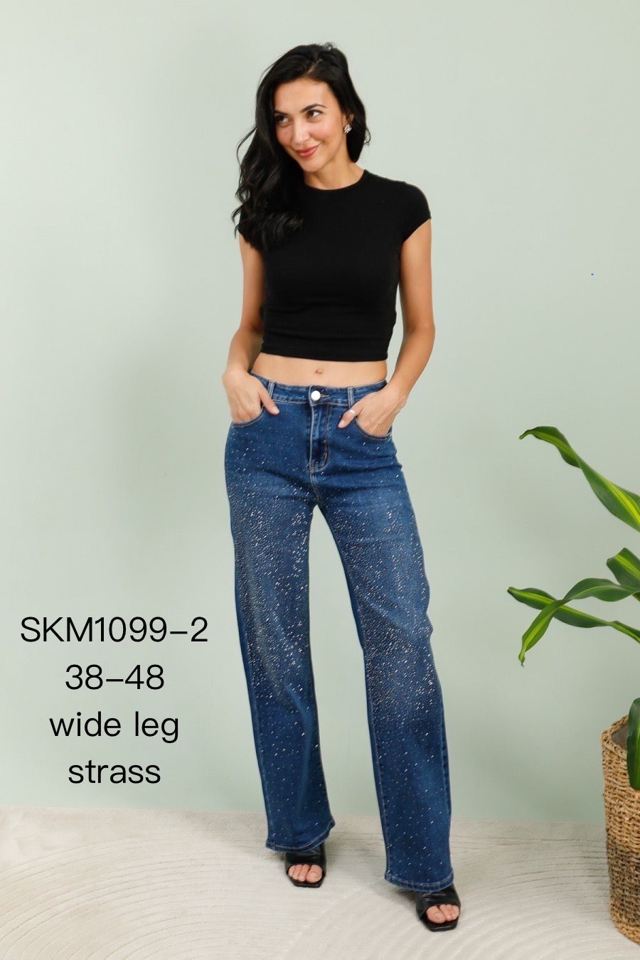 Wideleg jeans med firkantet bling darkwash by G-Smack
