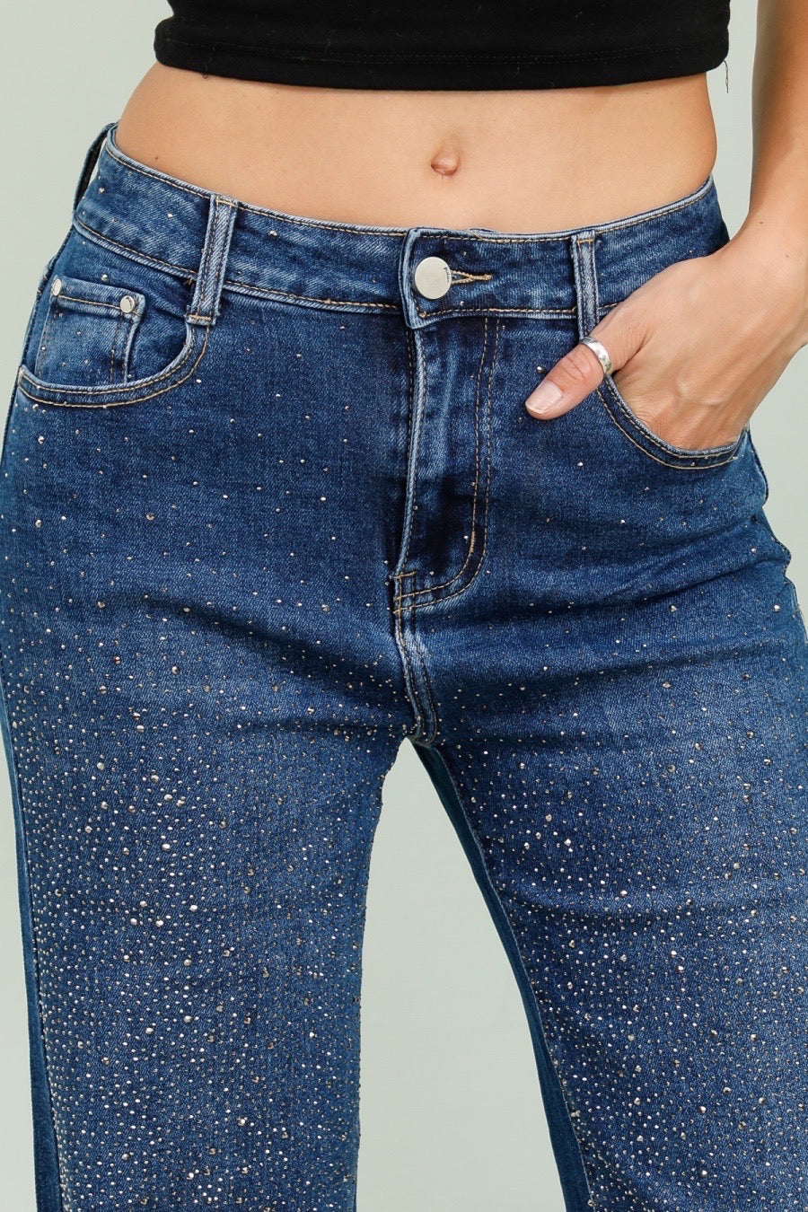 Wideleg jeans med firkantet bling darkwash by G-Smack