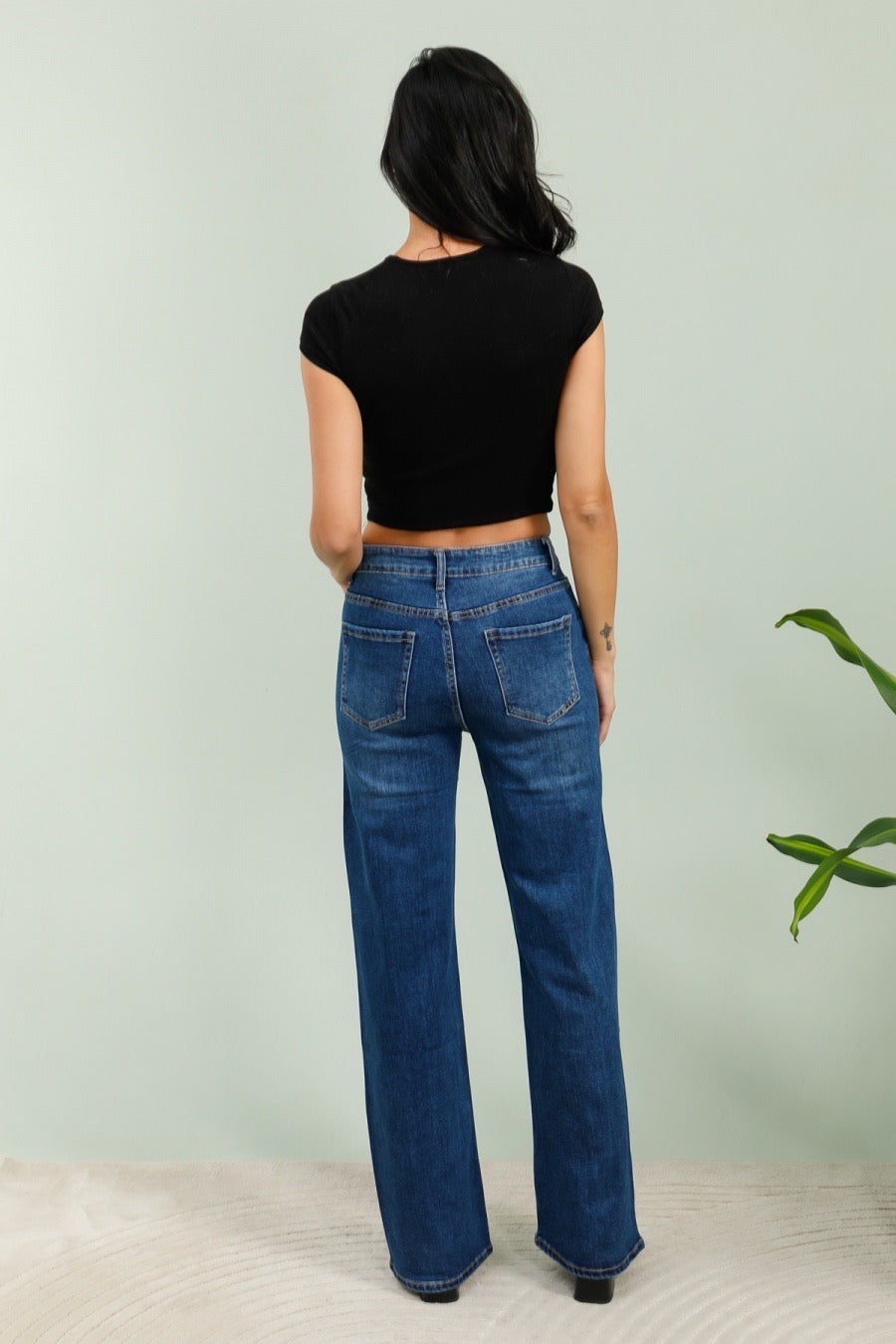 Wideleg jeans med firkantet bling darkwash by G-Smack