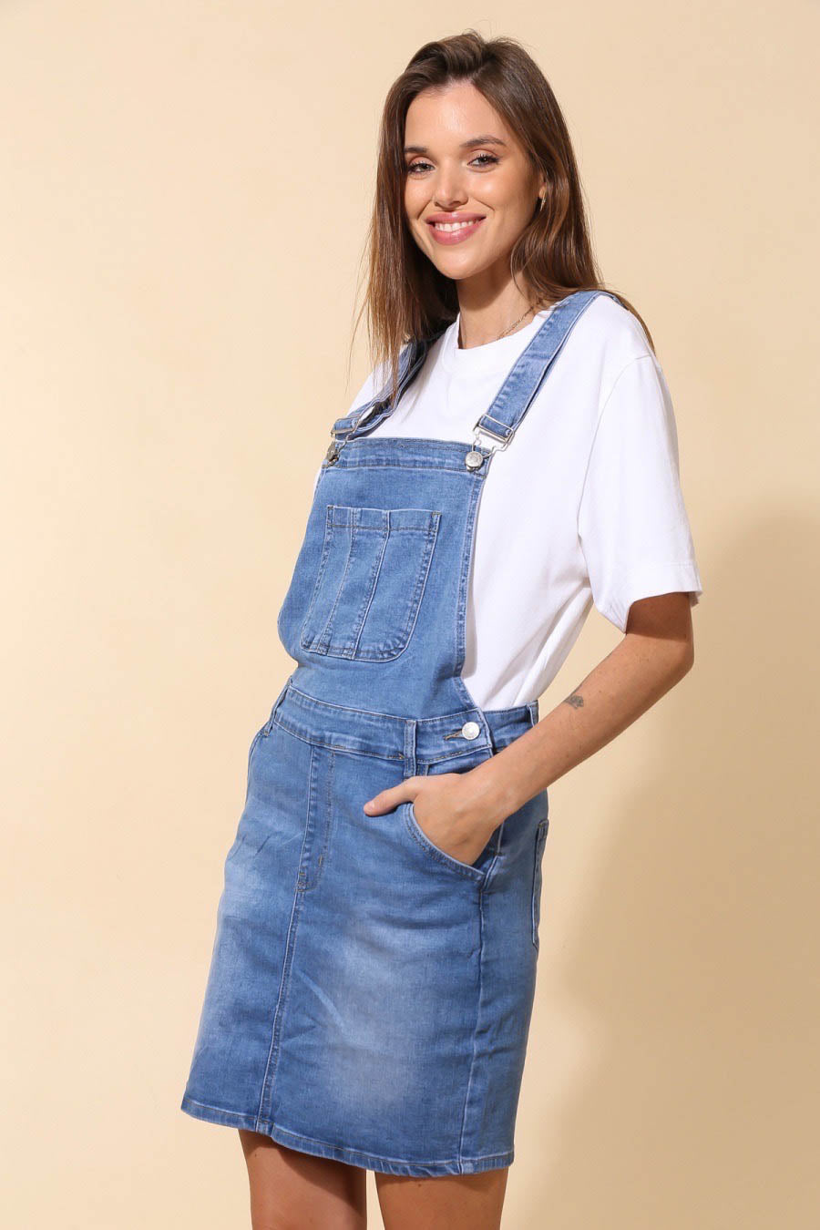 Denim overall nederdel