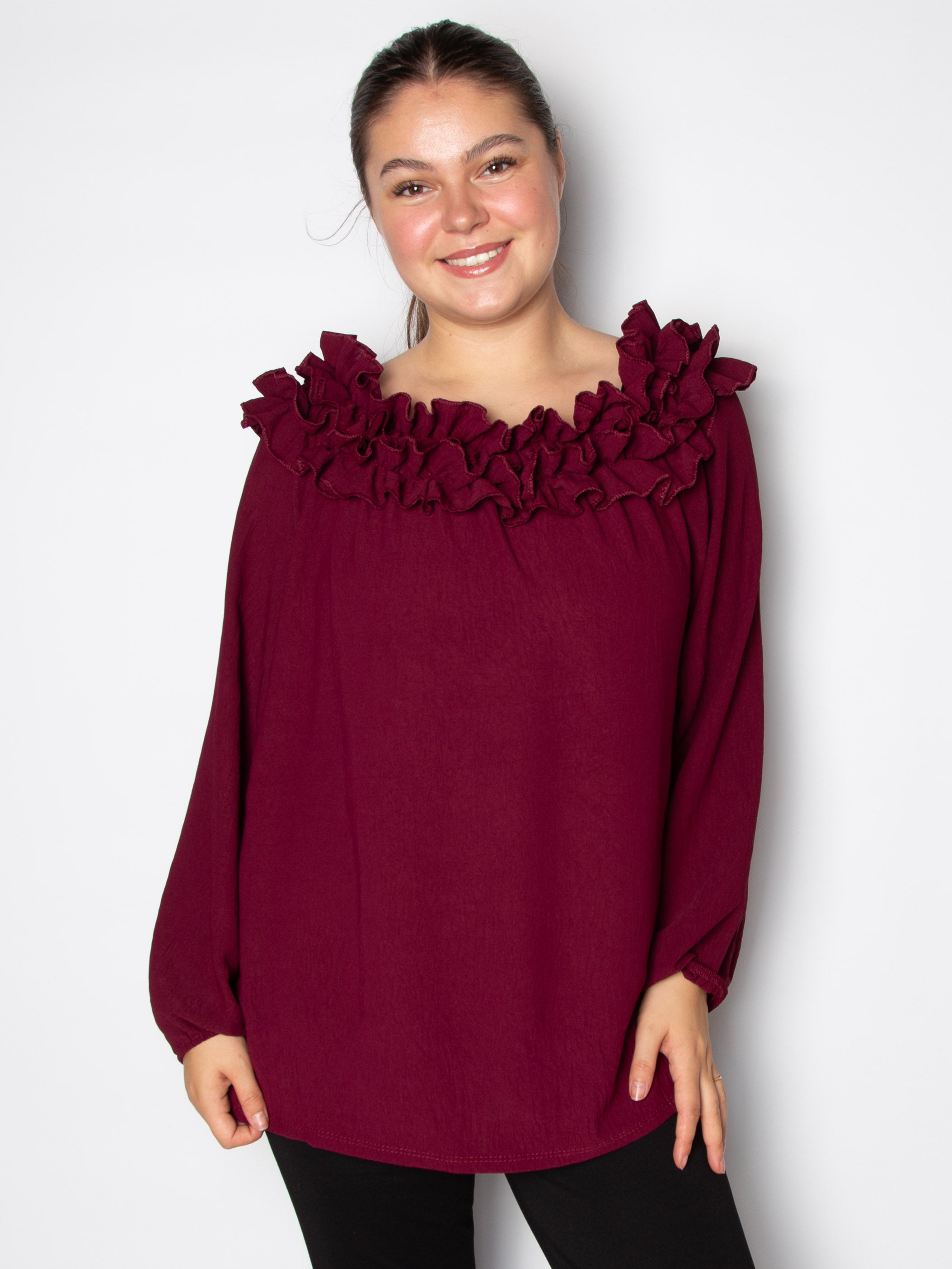 Bluse med flæsekant - Brystmål 130cm