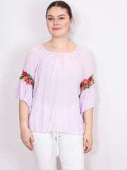 Bluse med blomster broderi - Brystmål 120cm