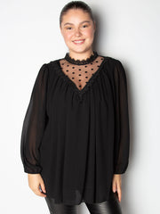 Bluse med mesh polkaprikket - ITSEP24